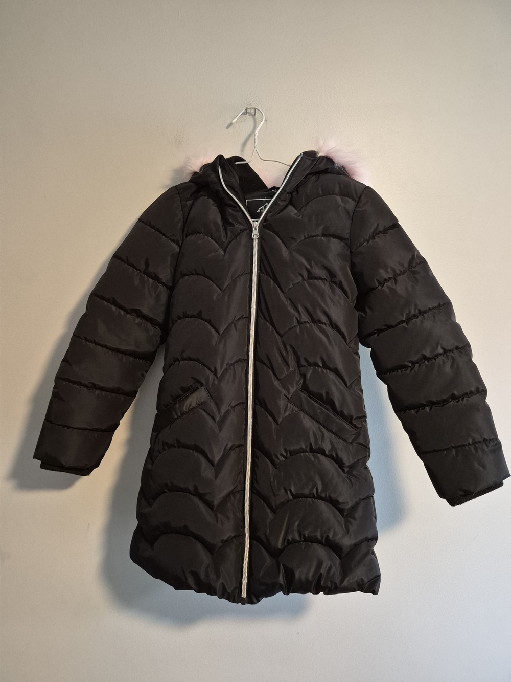 Arctic Squad Youtg 7/8 Black Puffer Winter Coat with Pink Faux Fur Trim Hood